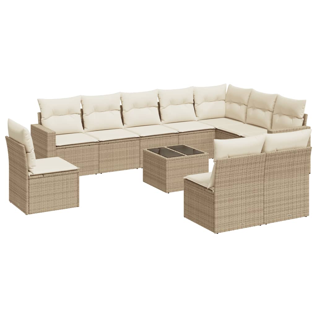 10-delige Loungeset met kussens poly rattan