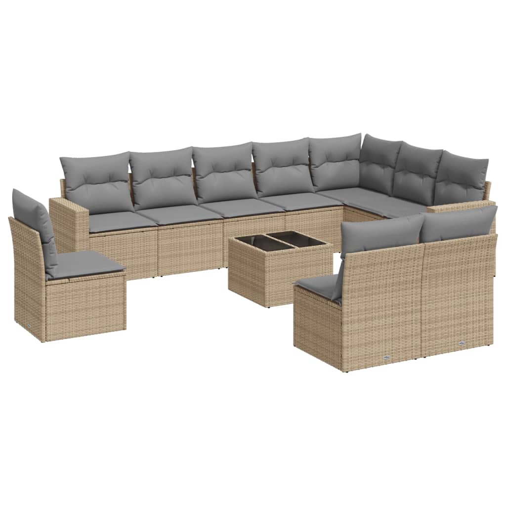 10-delige Loungeset met kussens poly rattan