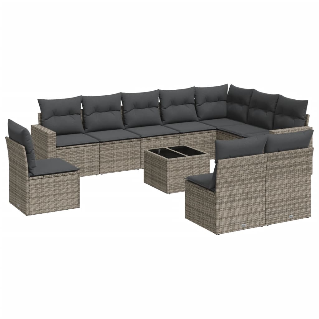 11-delige Tuinset met kussens poly rattan beige