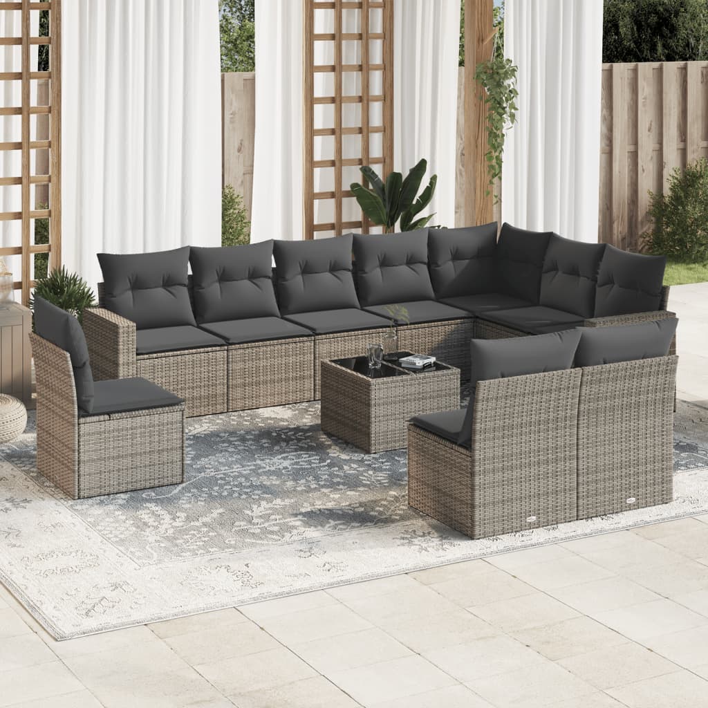 11-delige Tuinset met kussens poly rattan beige