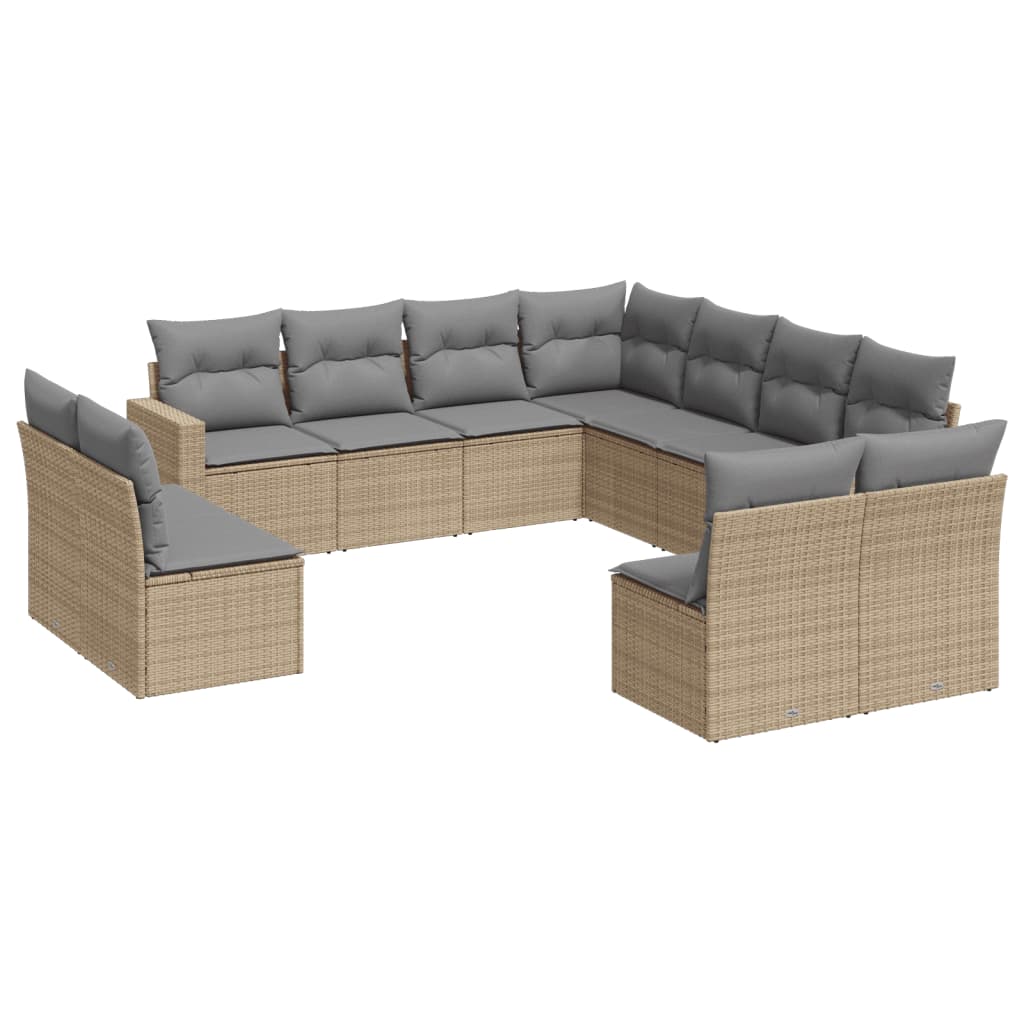 12-delige Loungeset met kussens poly rattan beige