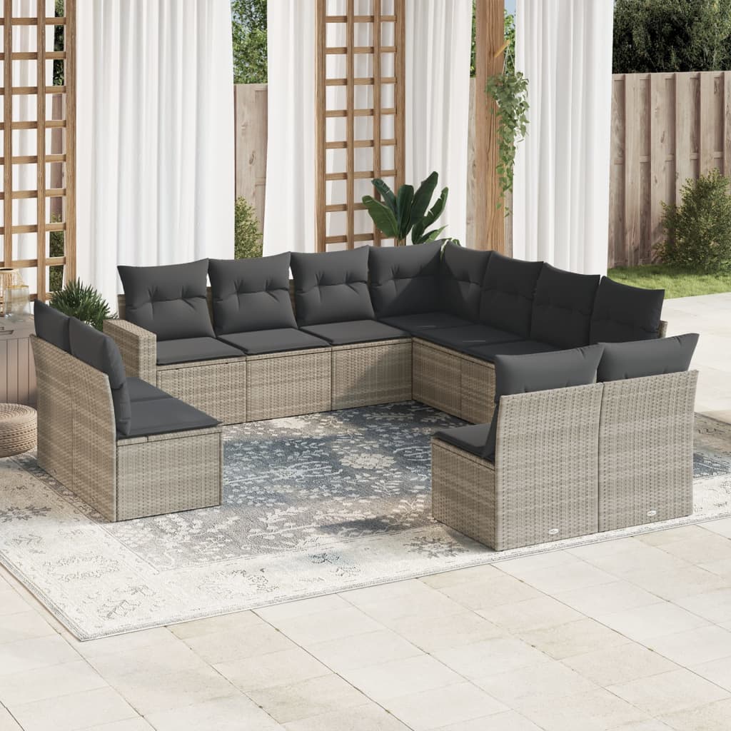 12-delige Loungeset met kussens poly rattan beige