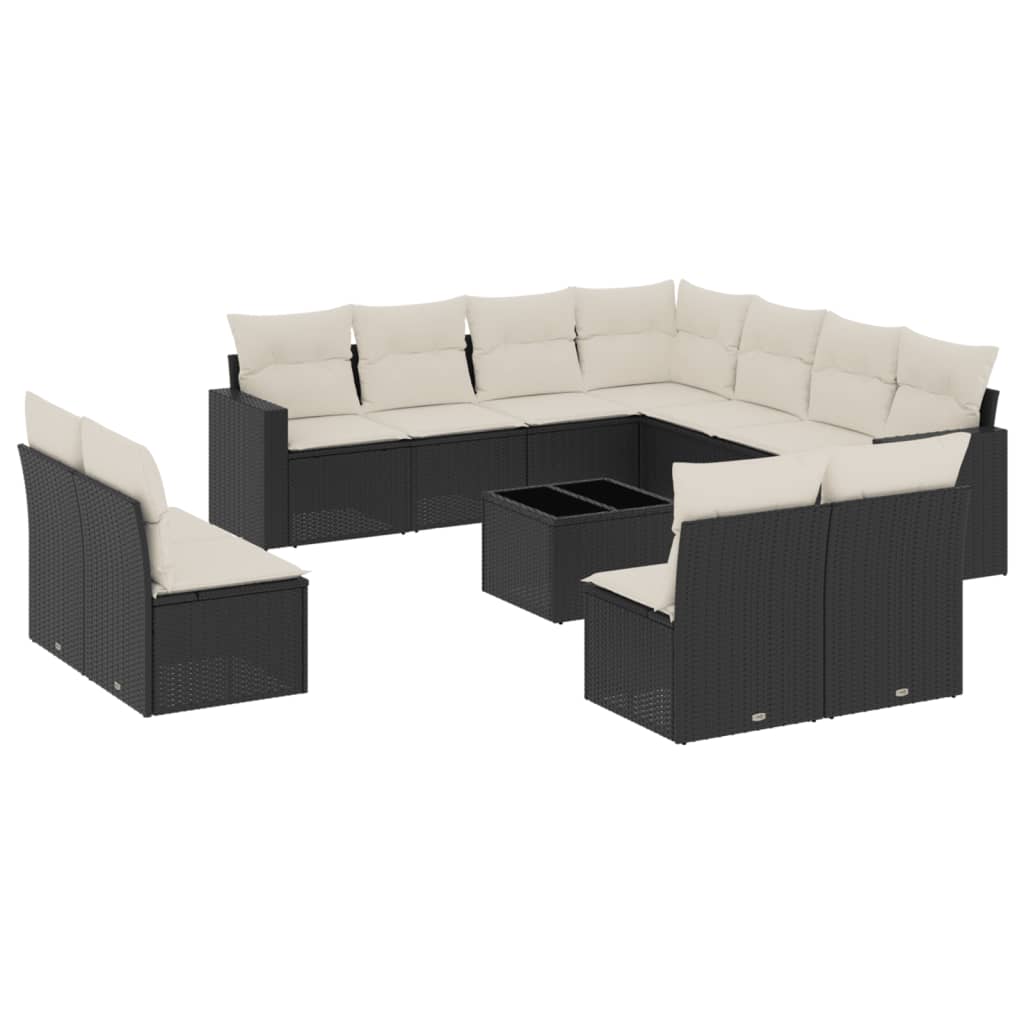 12-delige Loungeset met kussens poly rattan beige