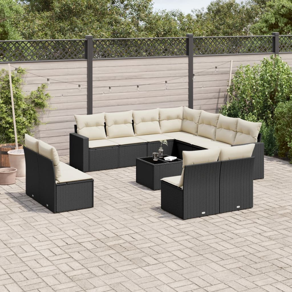 12-delige Loungeset met kussens poly rattan beige