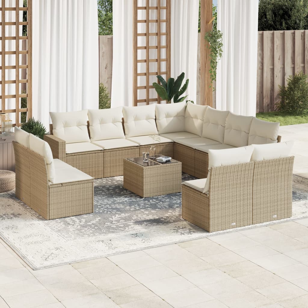 12-delige Loungeset met kussens poly rattan