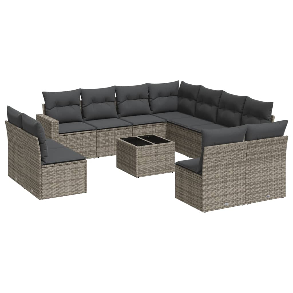 12-delige Loungeset met kussens poly rattan beige