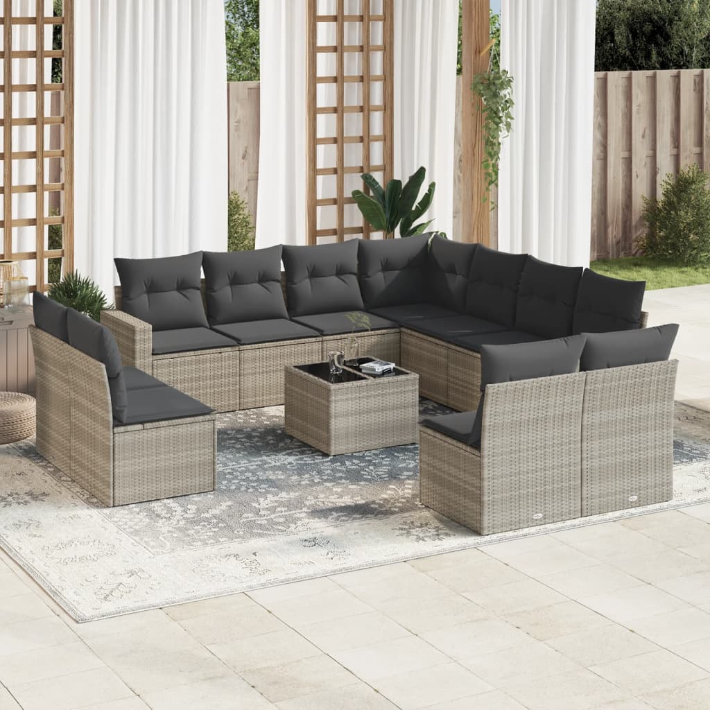 12-delige Loungeset met kussens poly rattan beige