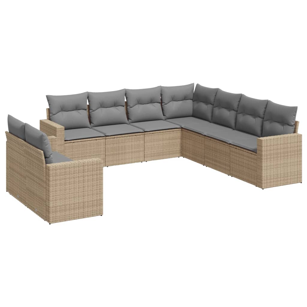 10-delige Loungeset met kussens poly rattan zwart