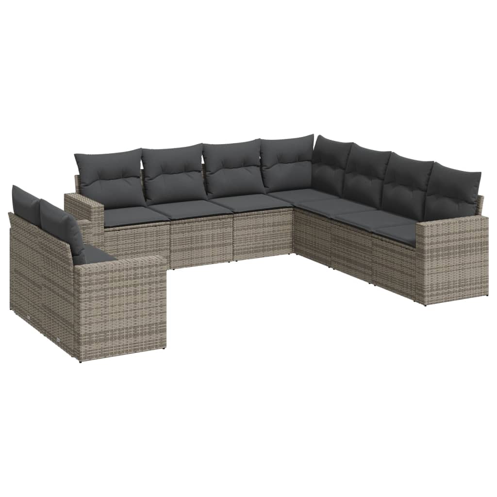 10-delige Loungeset met kussens poly rattan zwart