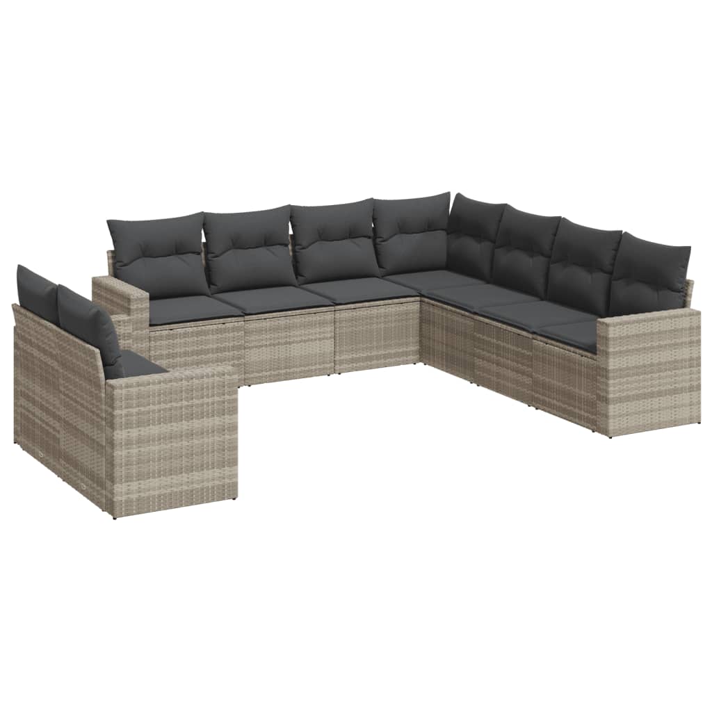 10-delige Loungeset met kussens poly rattan zwart