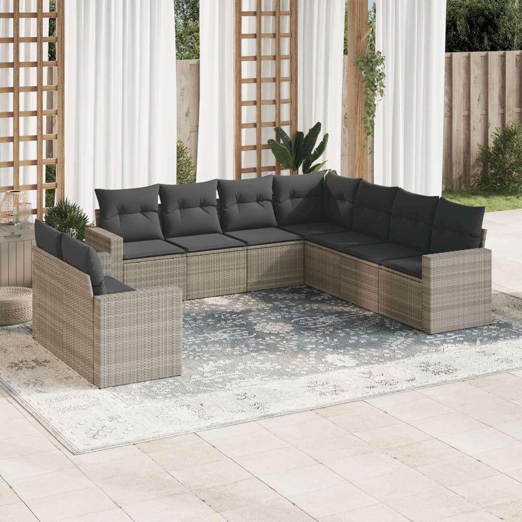 10-delige Loungeset met kussens poly rattan zwart