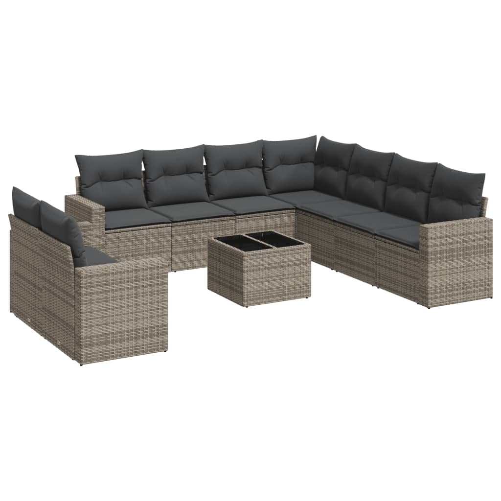 10-delige Loungeset met kussens poly rattan zwart