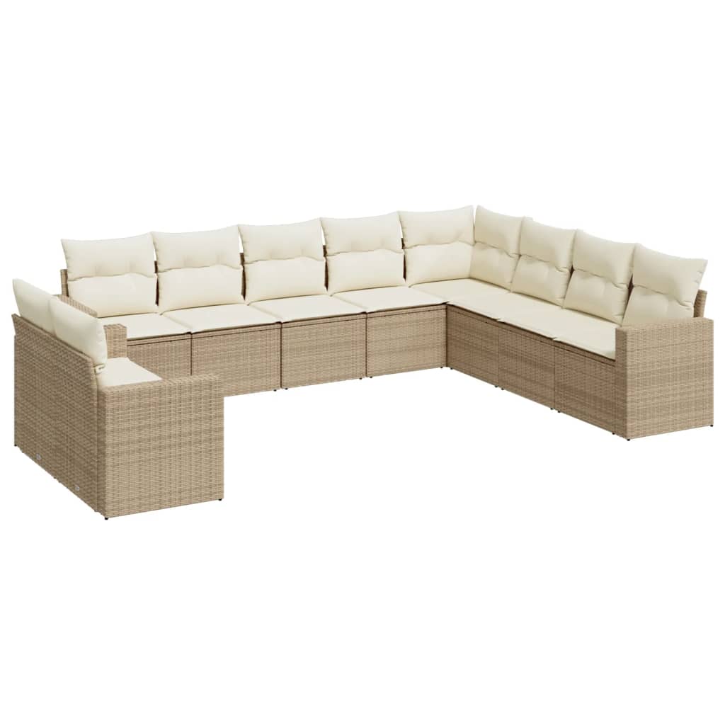 10-delige Loungeset met kussens poly rattan zwart