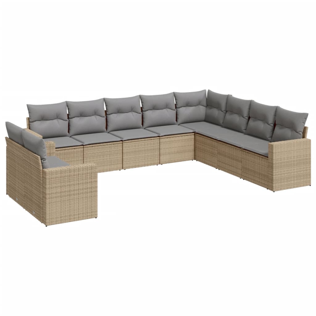 10-delige Loungeset met kussens poly rattan zwart