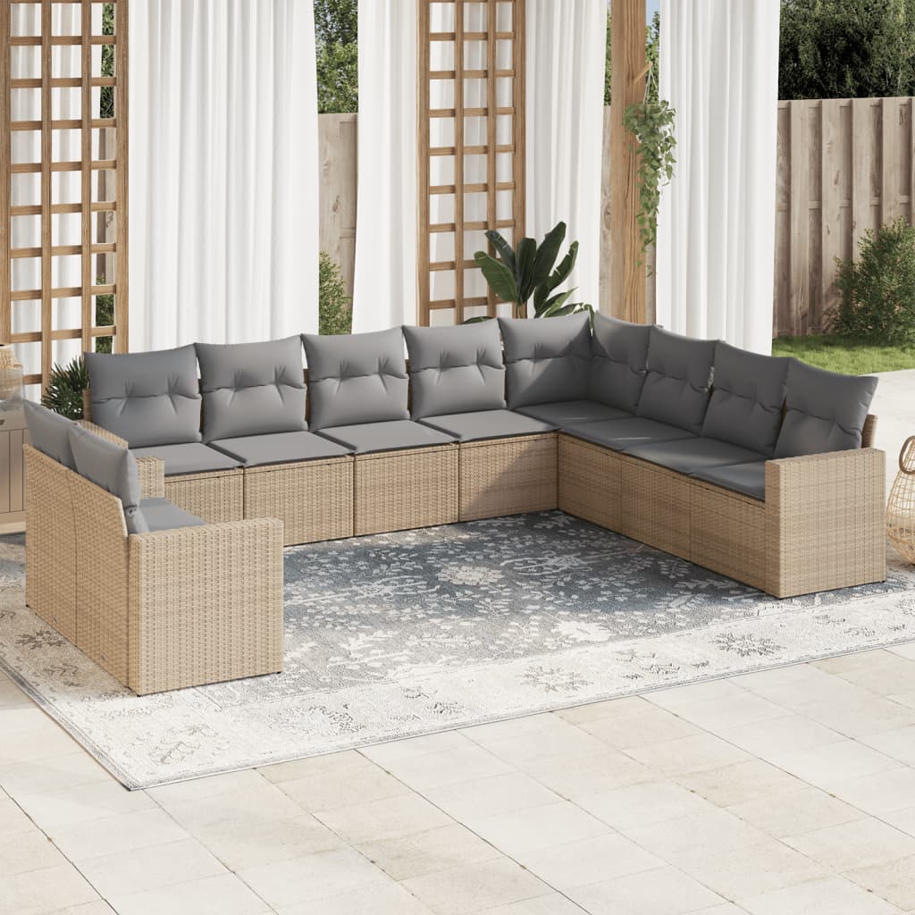 10-delige Loungeset met kussens poly rattan