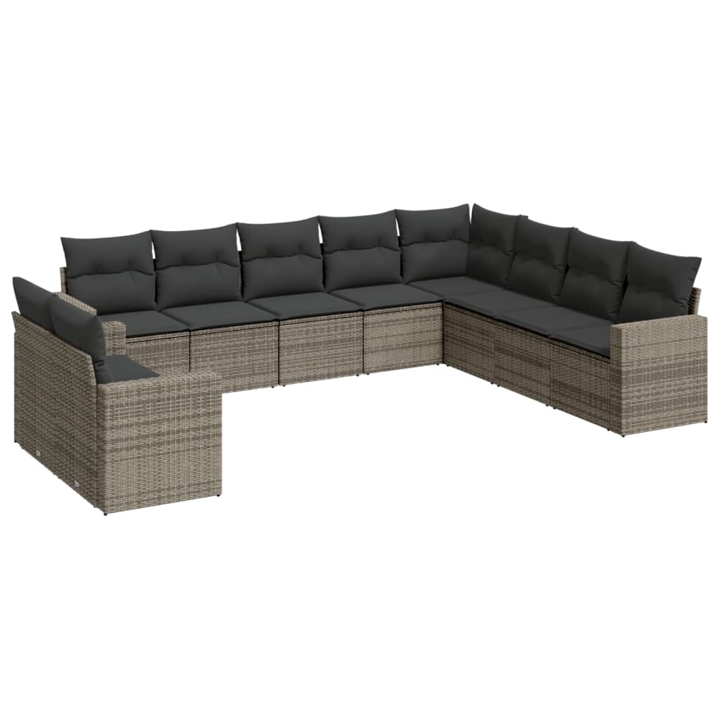 10-delige Loungeset met kussens poly rattan