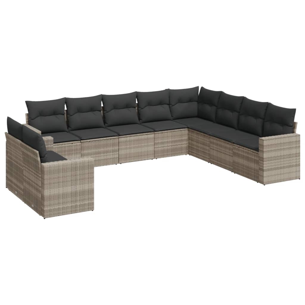 10-delige Loungeset met kussens poly rattan zwart