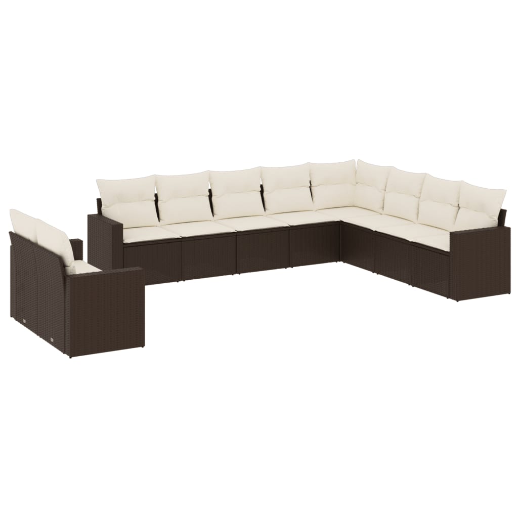 10-delige Loungeset met kussens poly rattan zwart