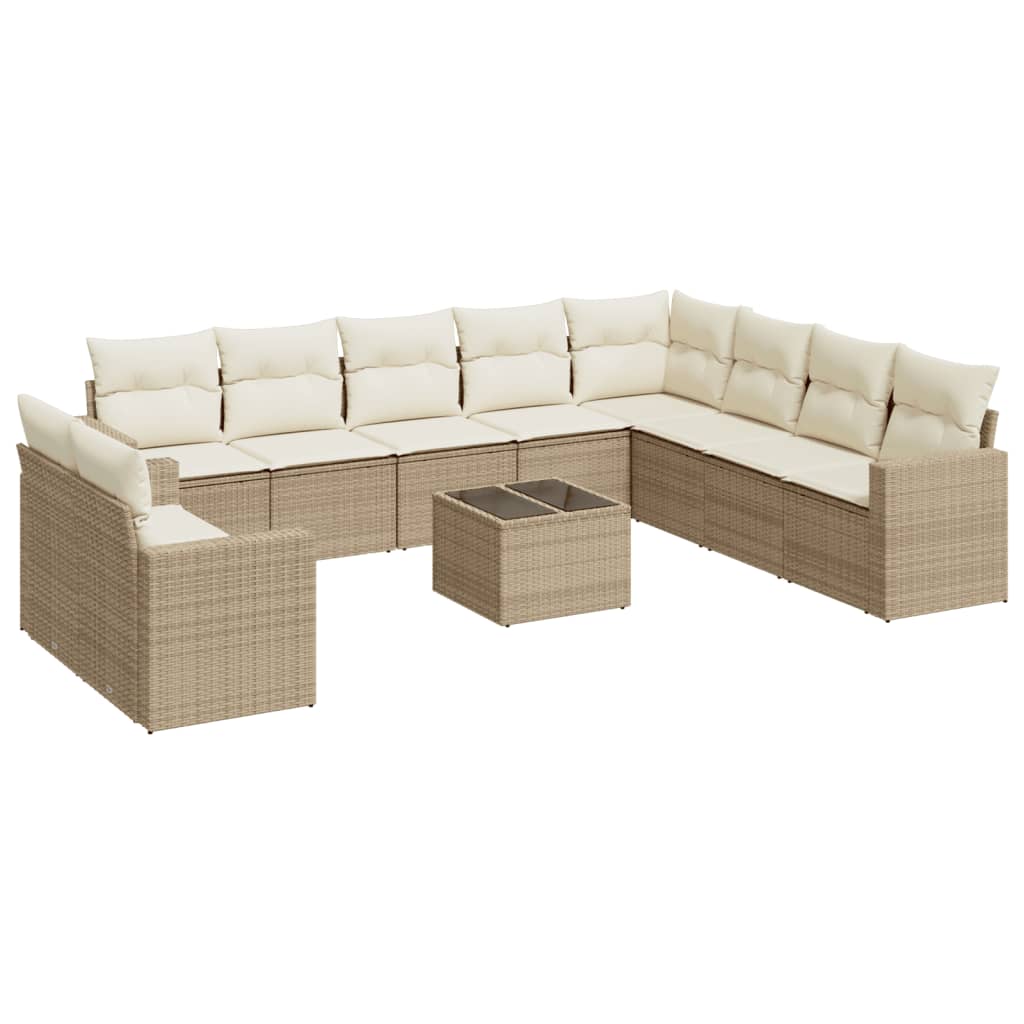 10-delige Loungeset met kussens poly rattan zwart