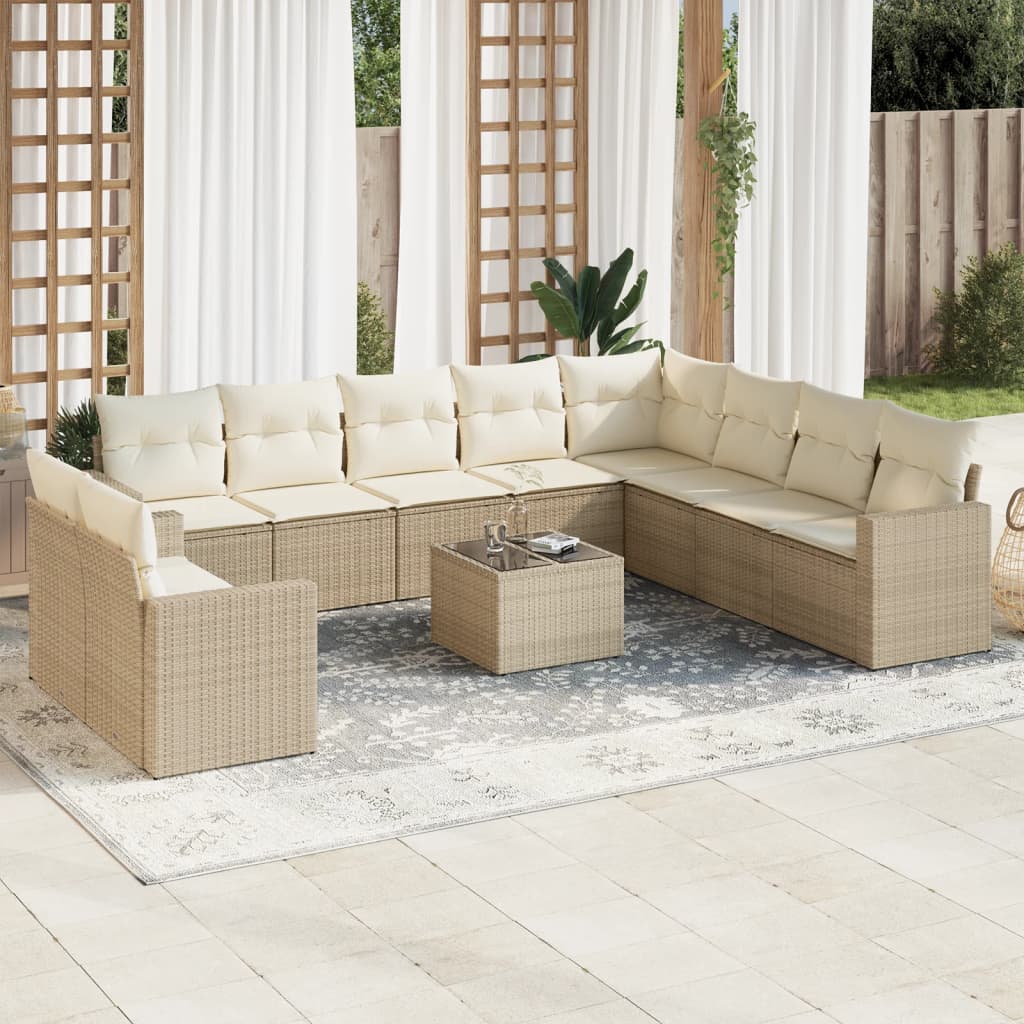 10-delige Loungeset met kussens poly rattan