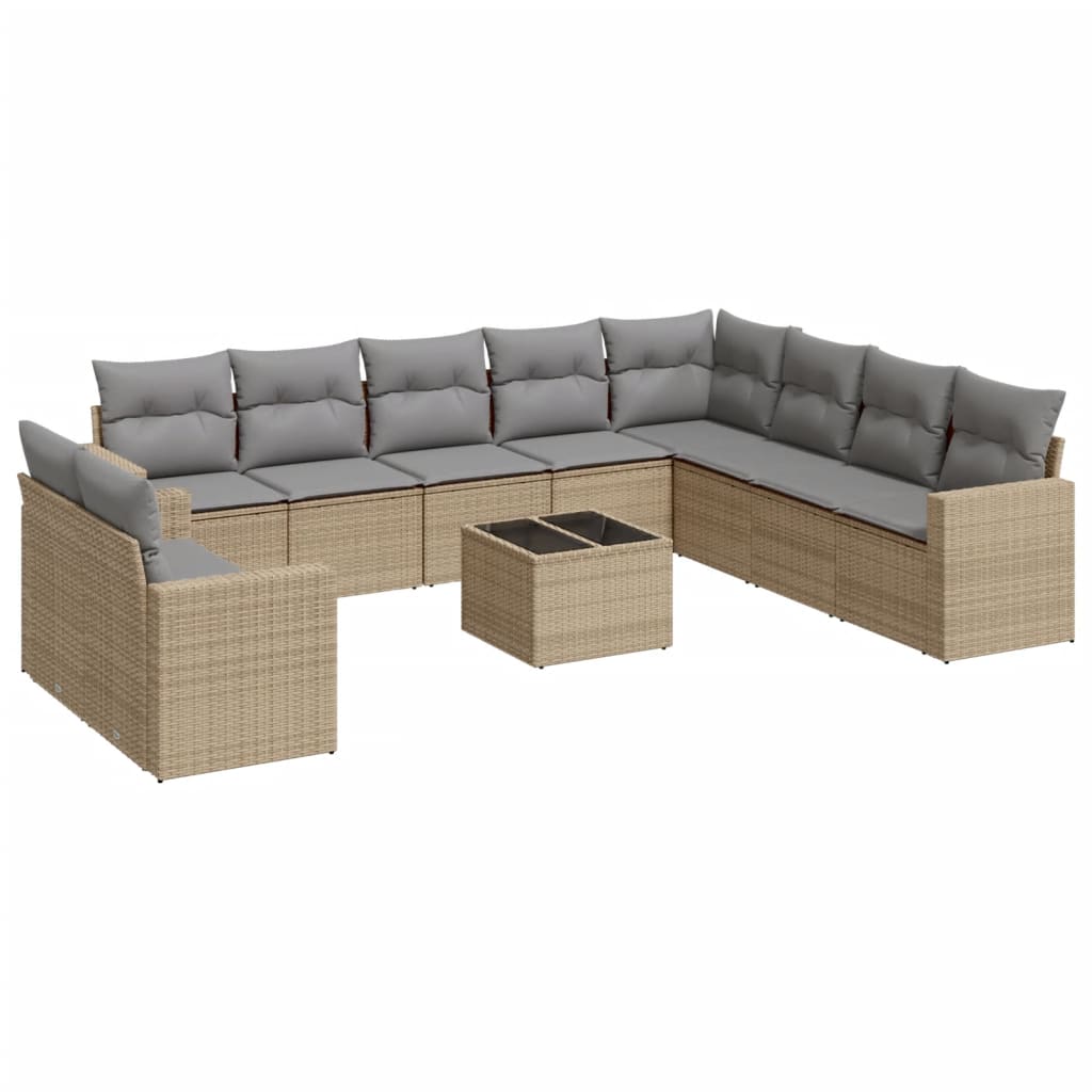 10-delige Loungeset met kussens poly rattan