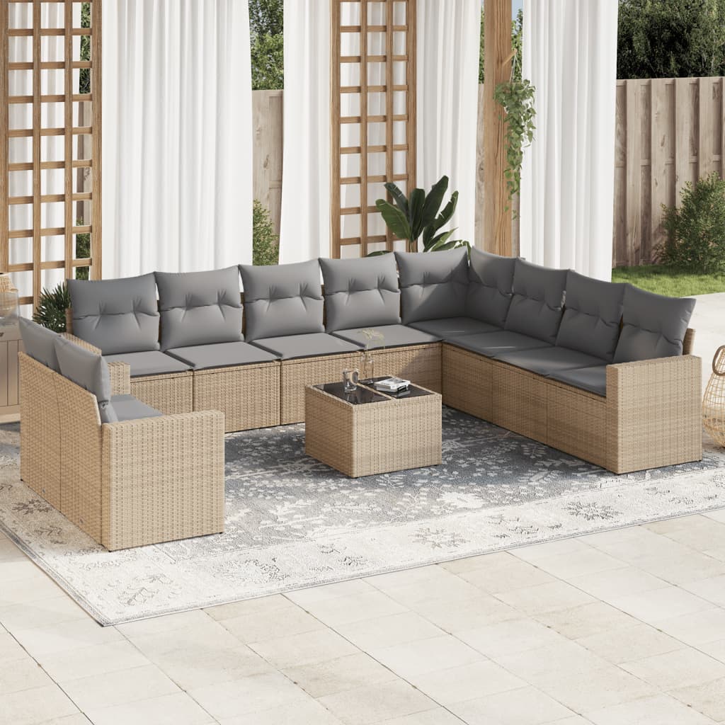 10-delige Loungeset met kussens poly rattan