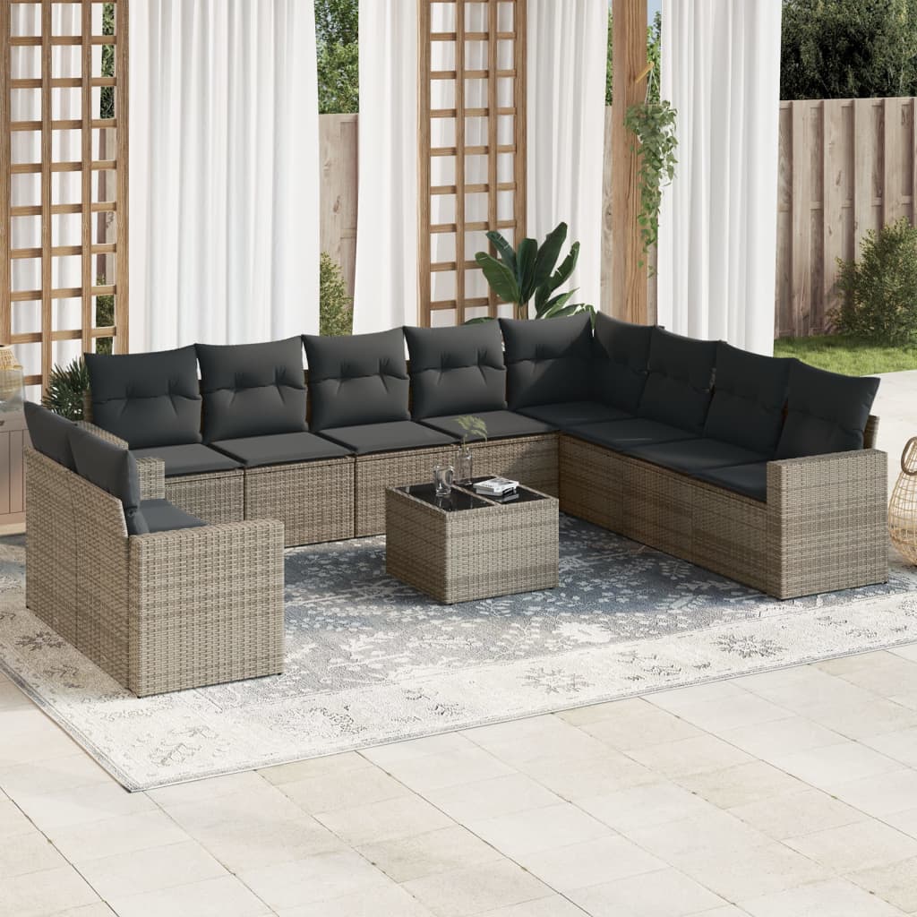 10-delige Loungeset met kussens poly rattan