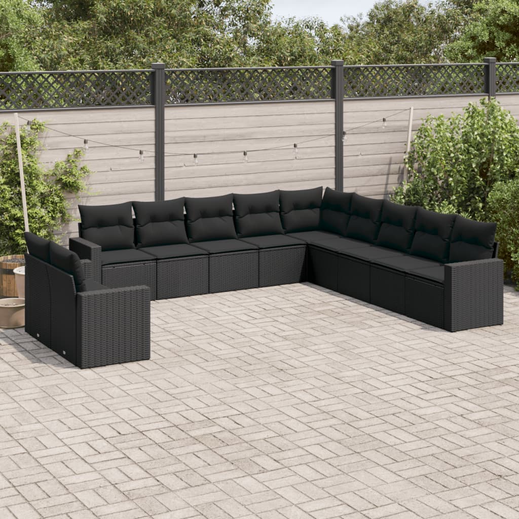 12-delige Loungeset met kussens poly rattan beige