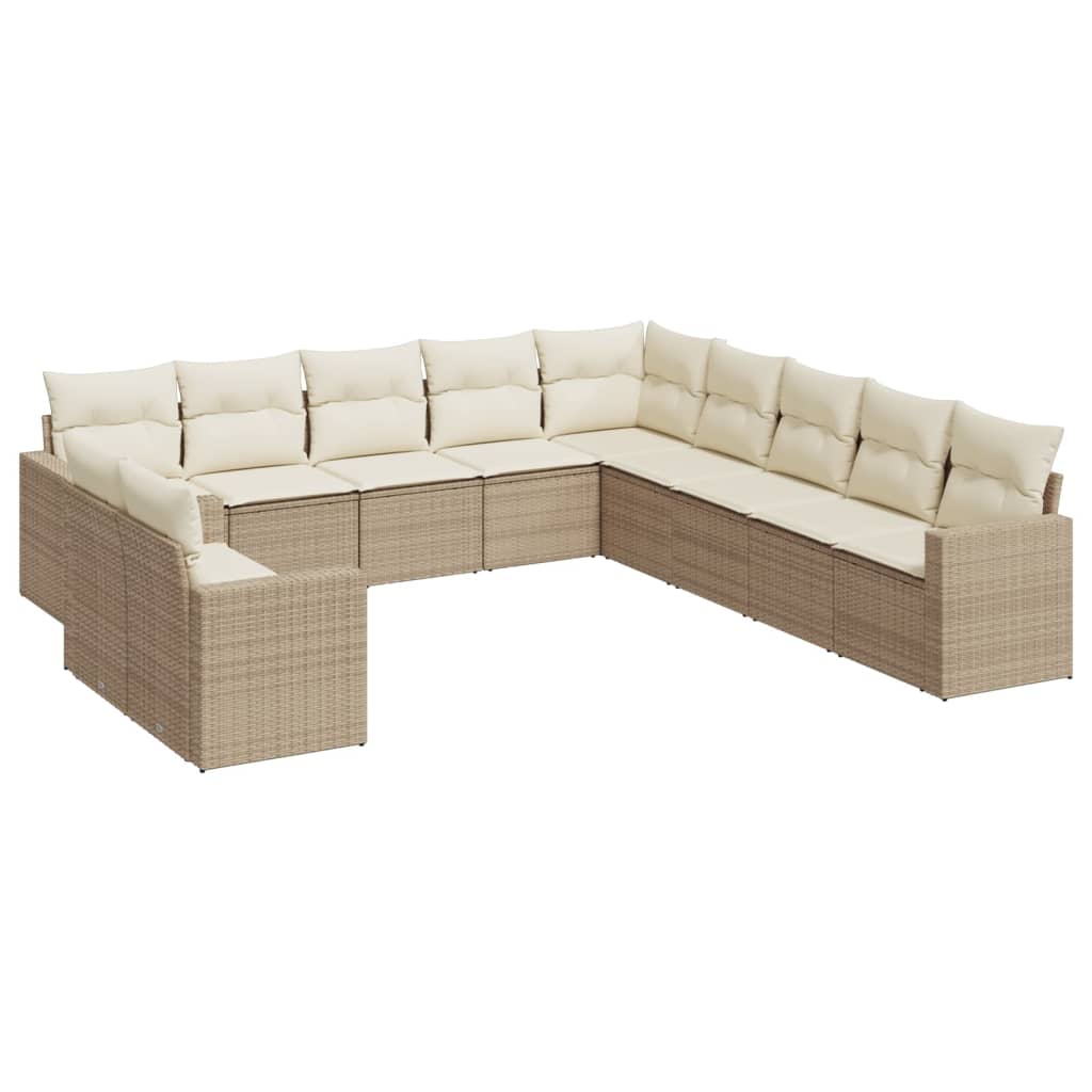 12-delige Loungeset met kussens poly rattan beige