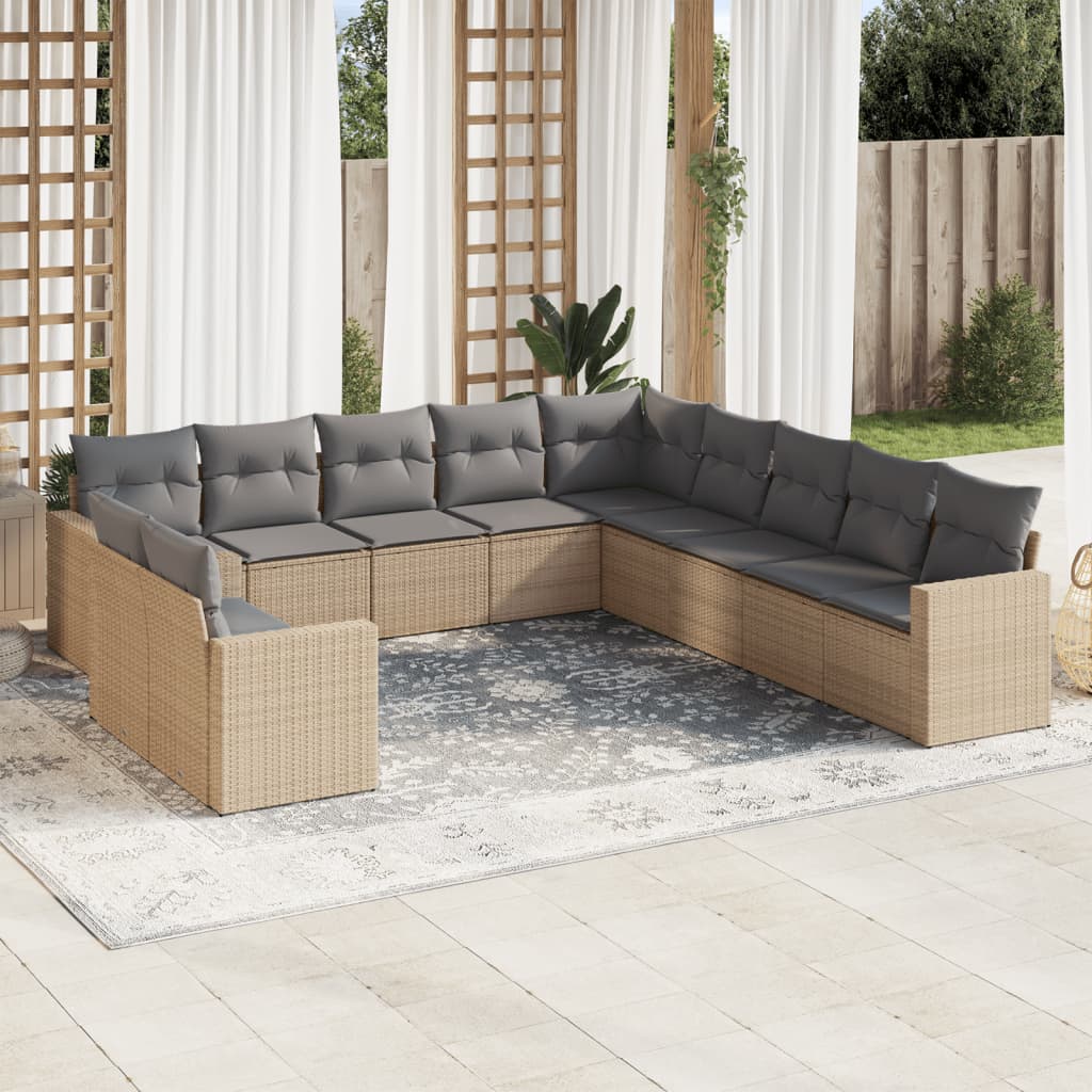 12-delige Loungeset met kussens poly rattan beige