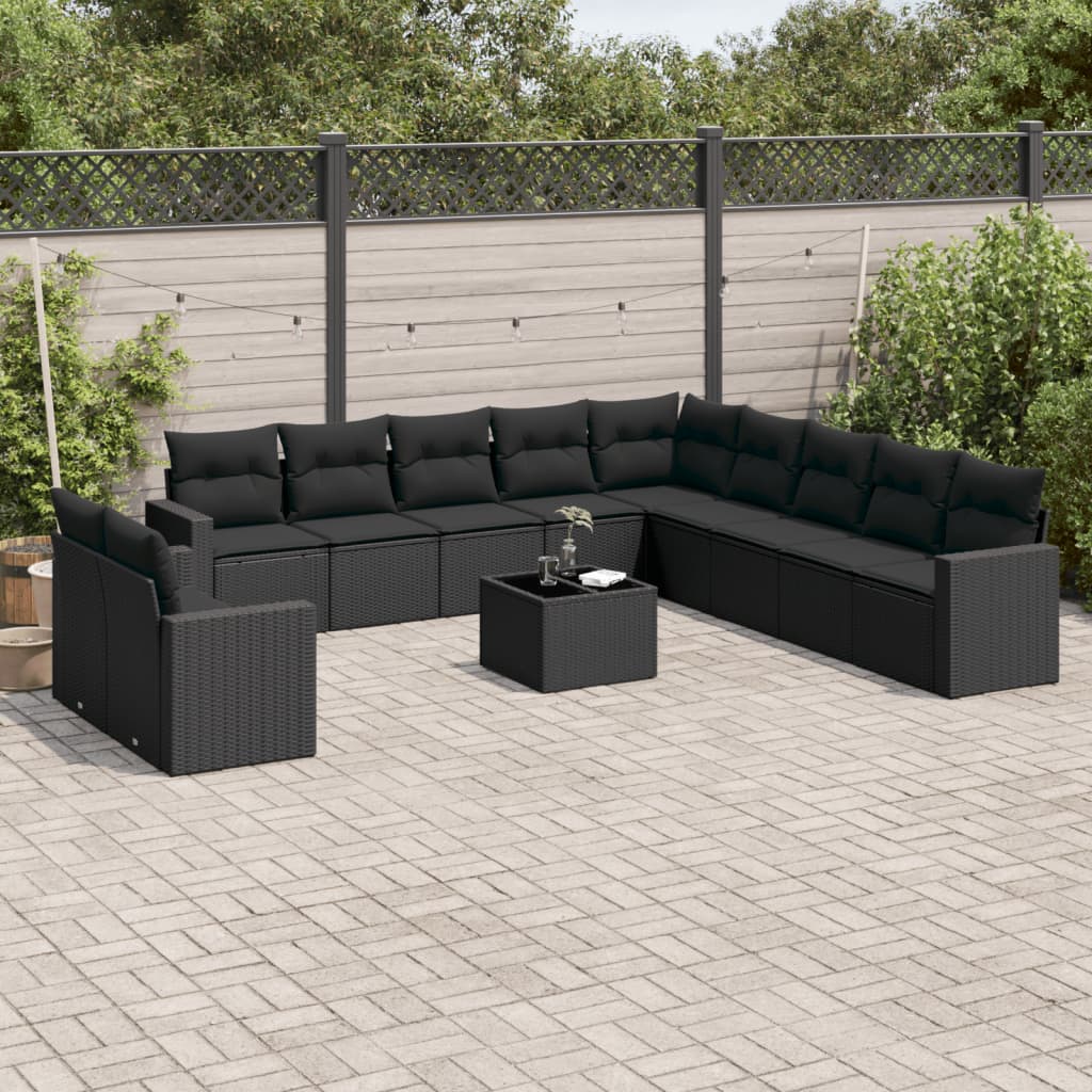 12-delige Loungeset met kussens poly rattan beige