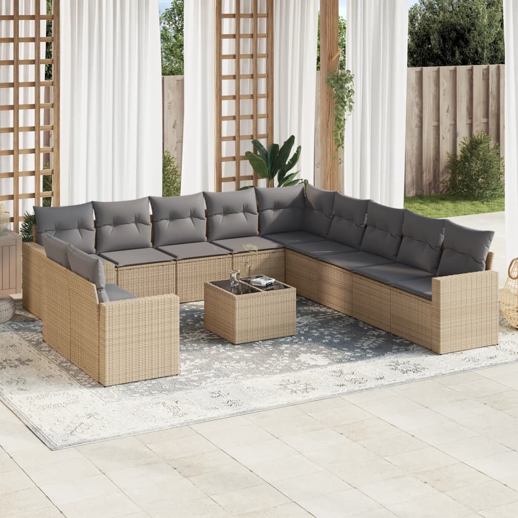 12-delige Loungeset met kussens poly rattan