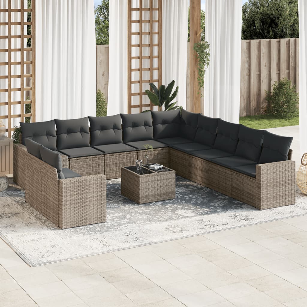 12-delige Loungeset met kussens poly rattan beige