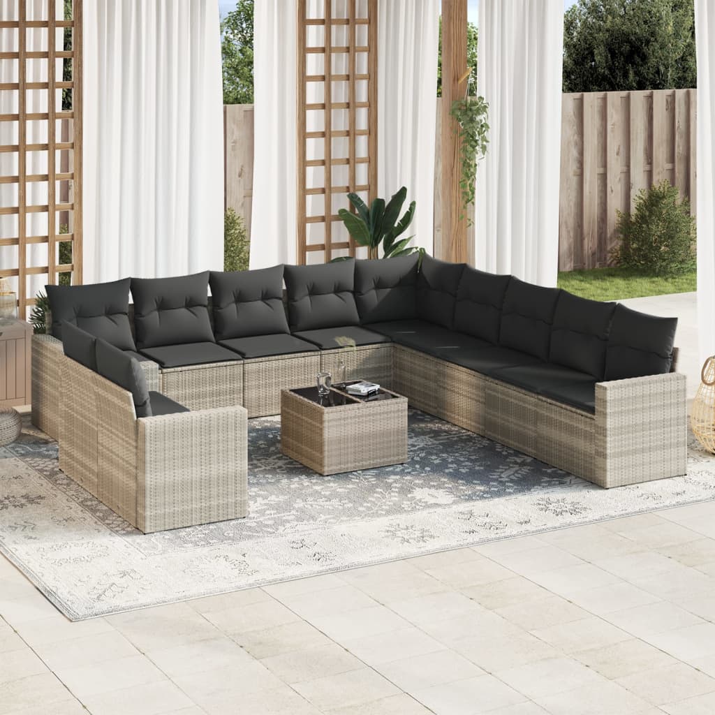 12-delige Loungeset met kussens poly rattan beige