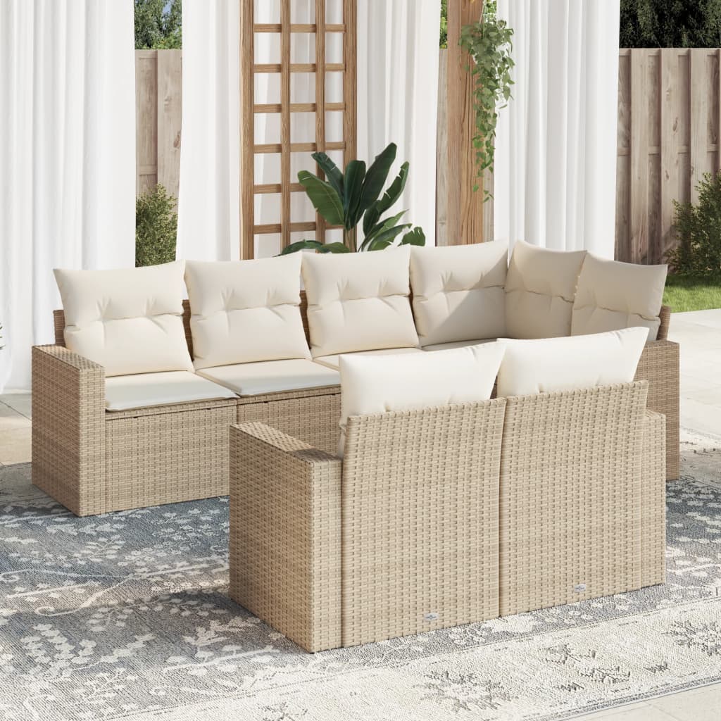 7-delige Loungeset met kussens poly rattan