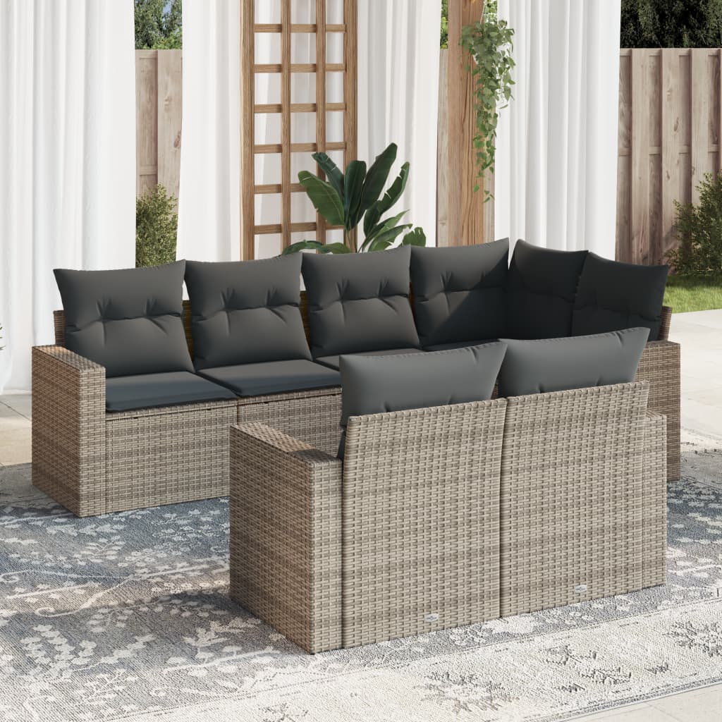 7-delige Loungeset met kussens poly rattan