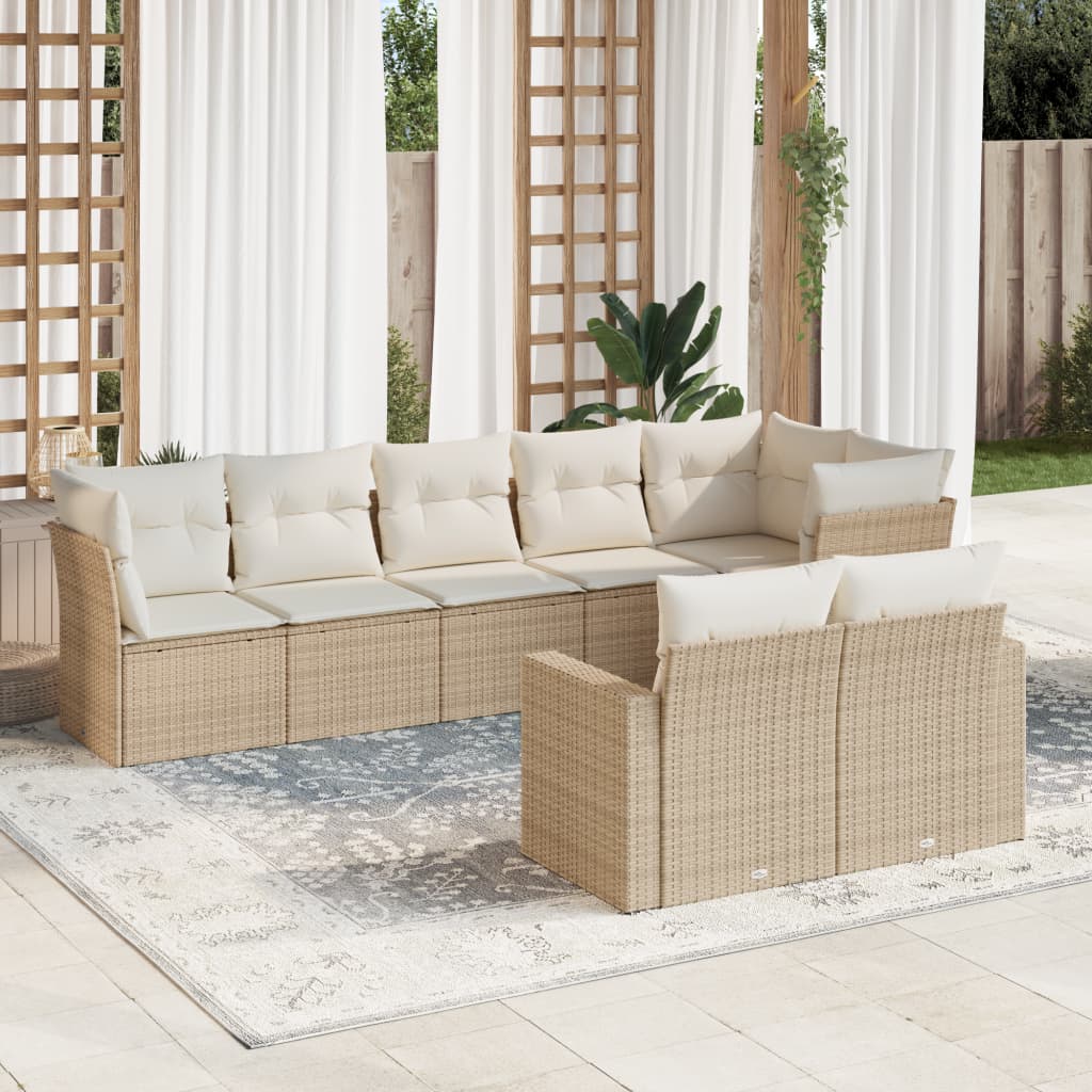 9-delige Loungeset met kussens poly rattan