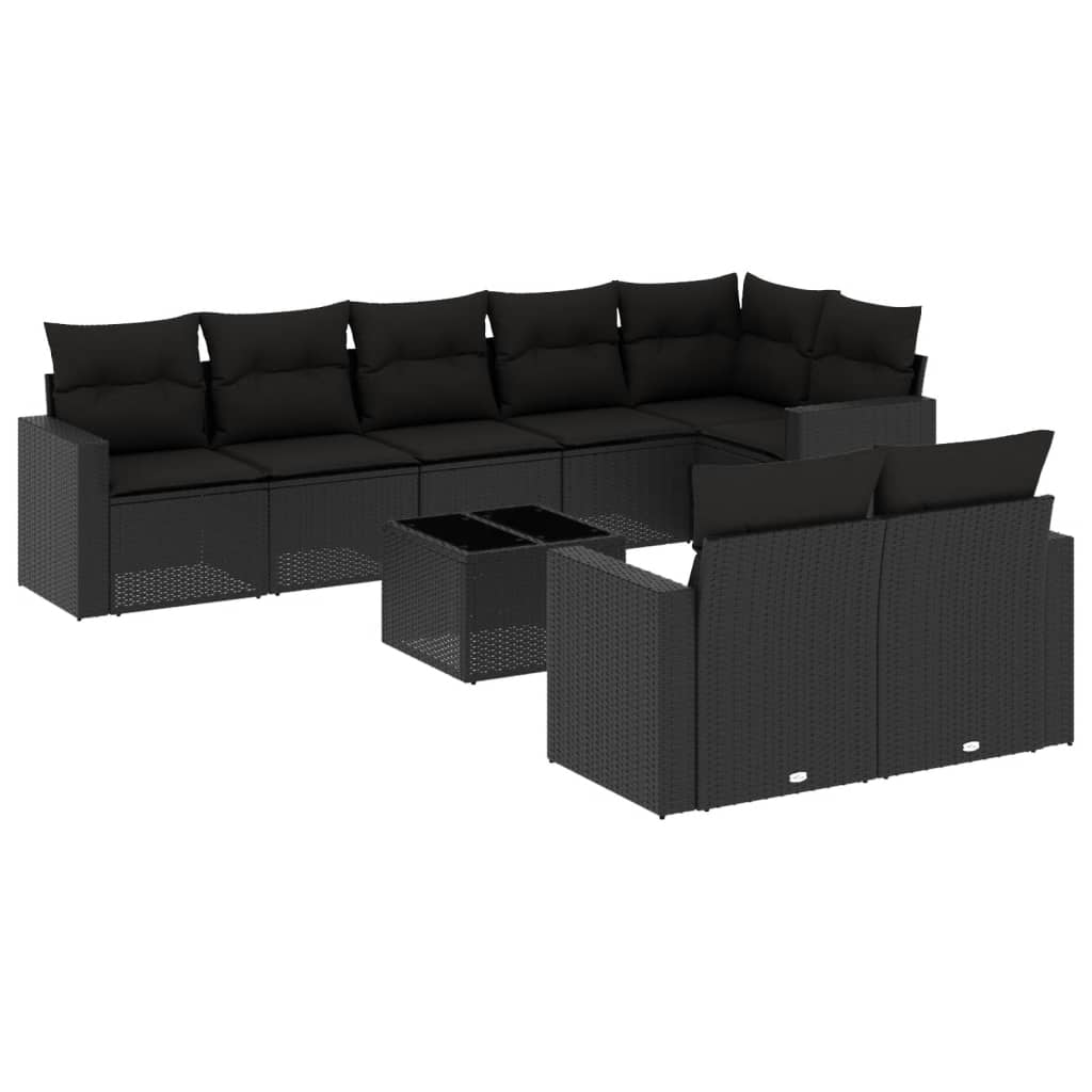 9-delige Loungeset met kussens poly rattan