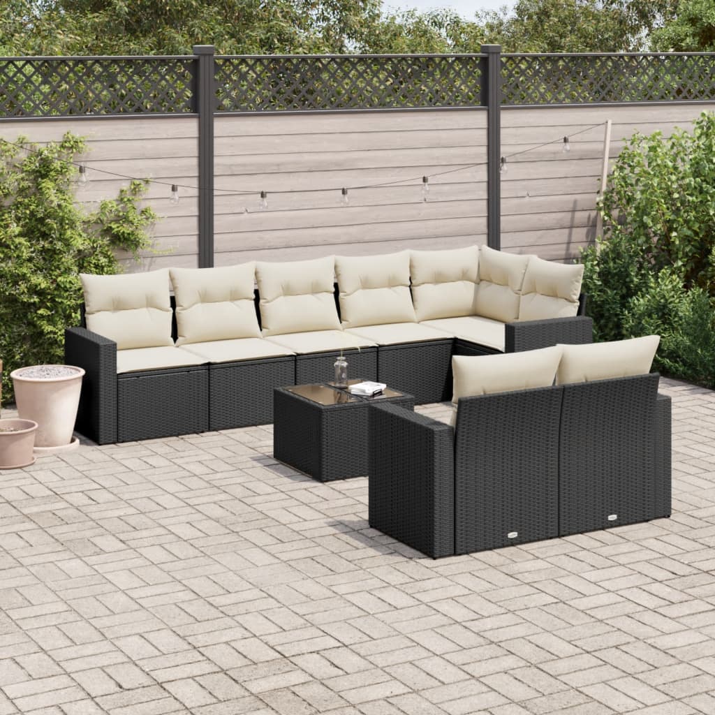 9-delige Loungeset met kussens poly rattan