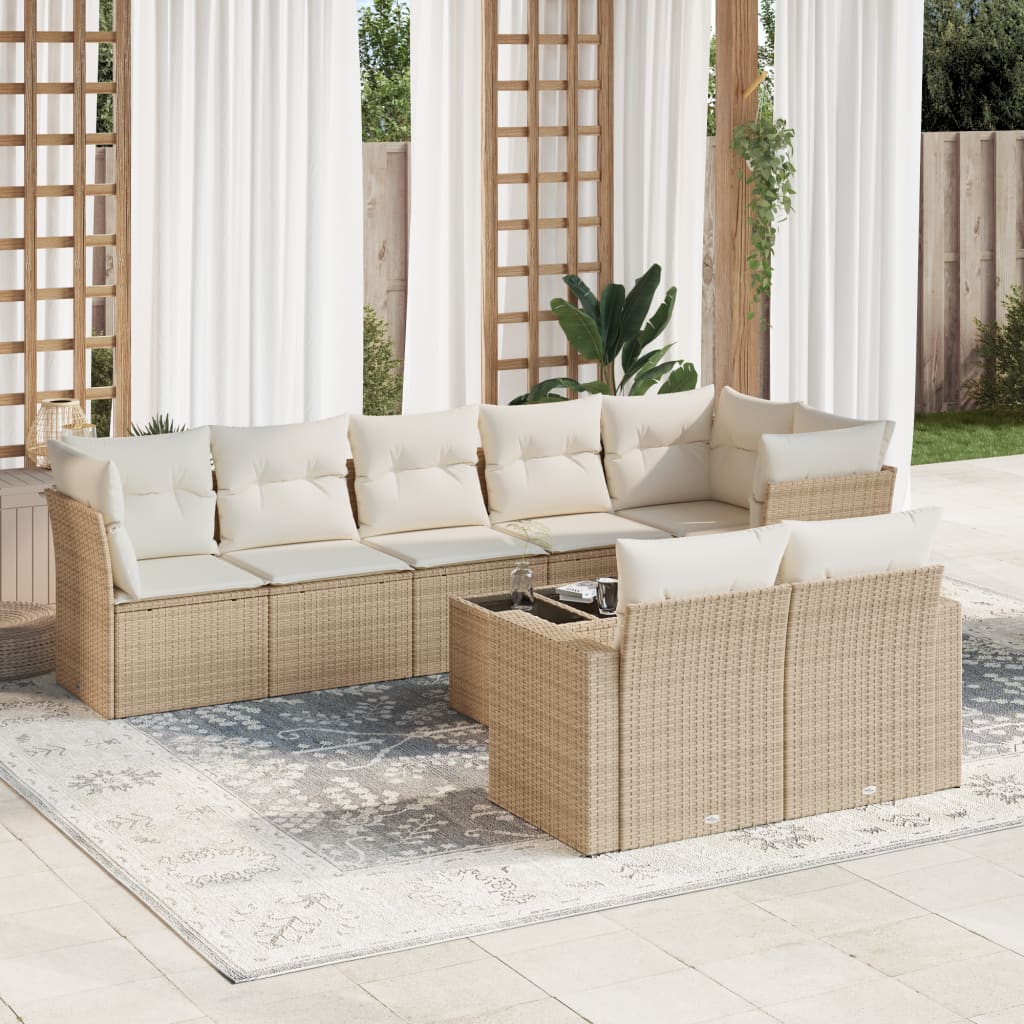 9-delige Loungeset met kussens poly rattan