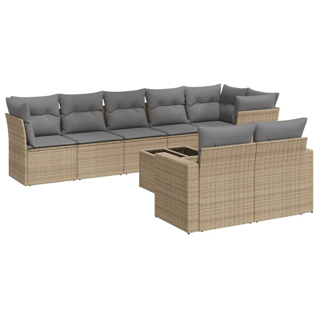 9-delige Loungeset met kussens poly rattan