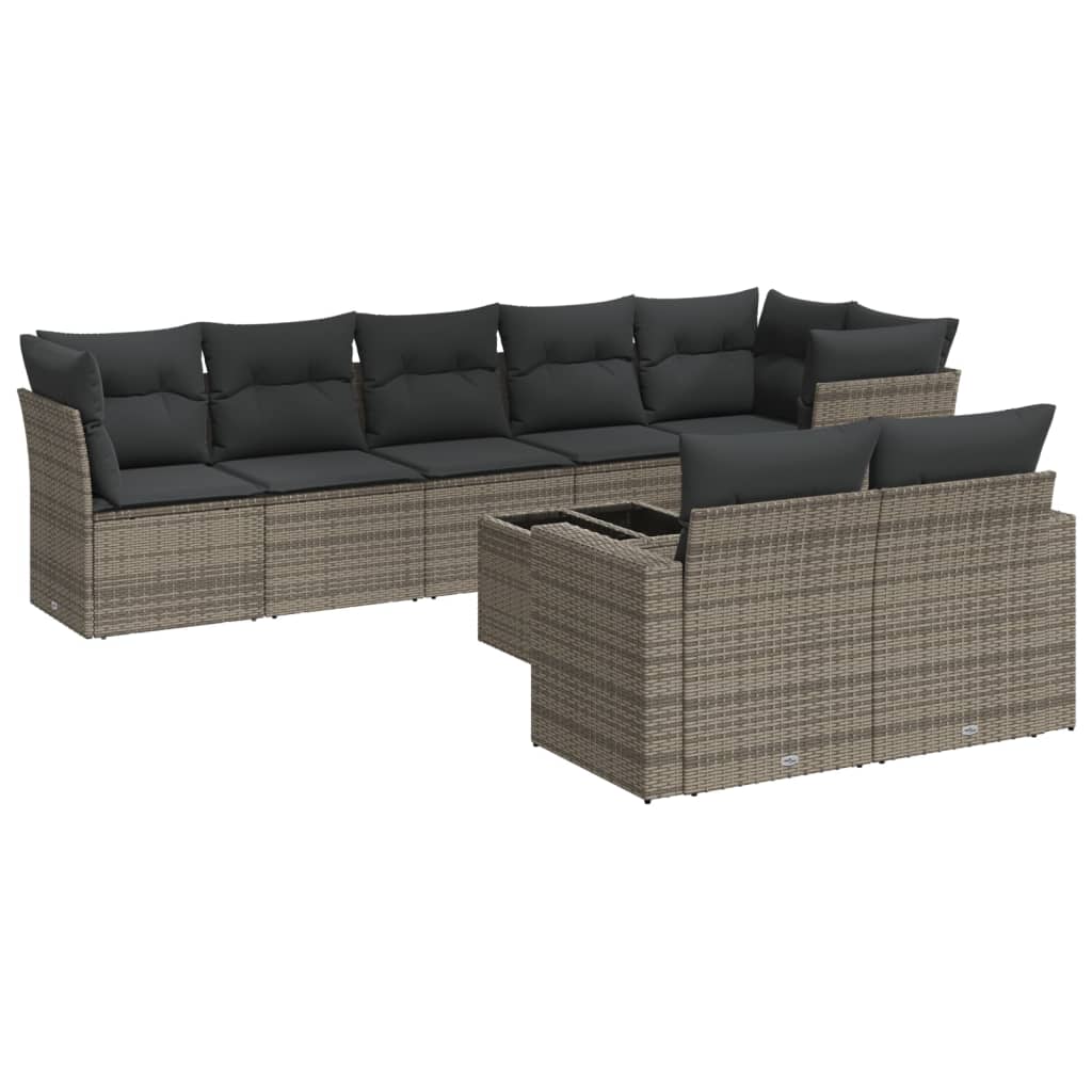 9-delige Loungeset met kussens poly rattan