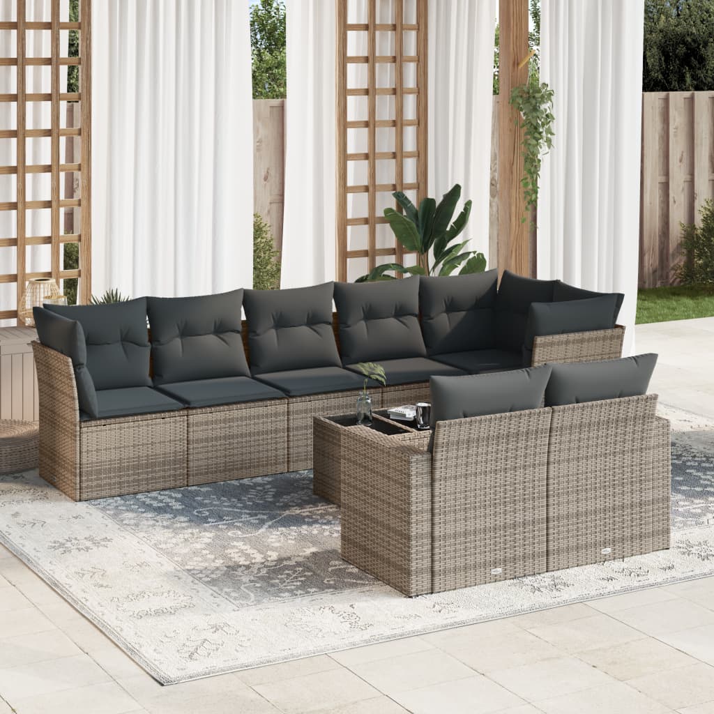 9-delige Loungeset met kussens poly rattan