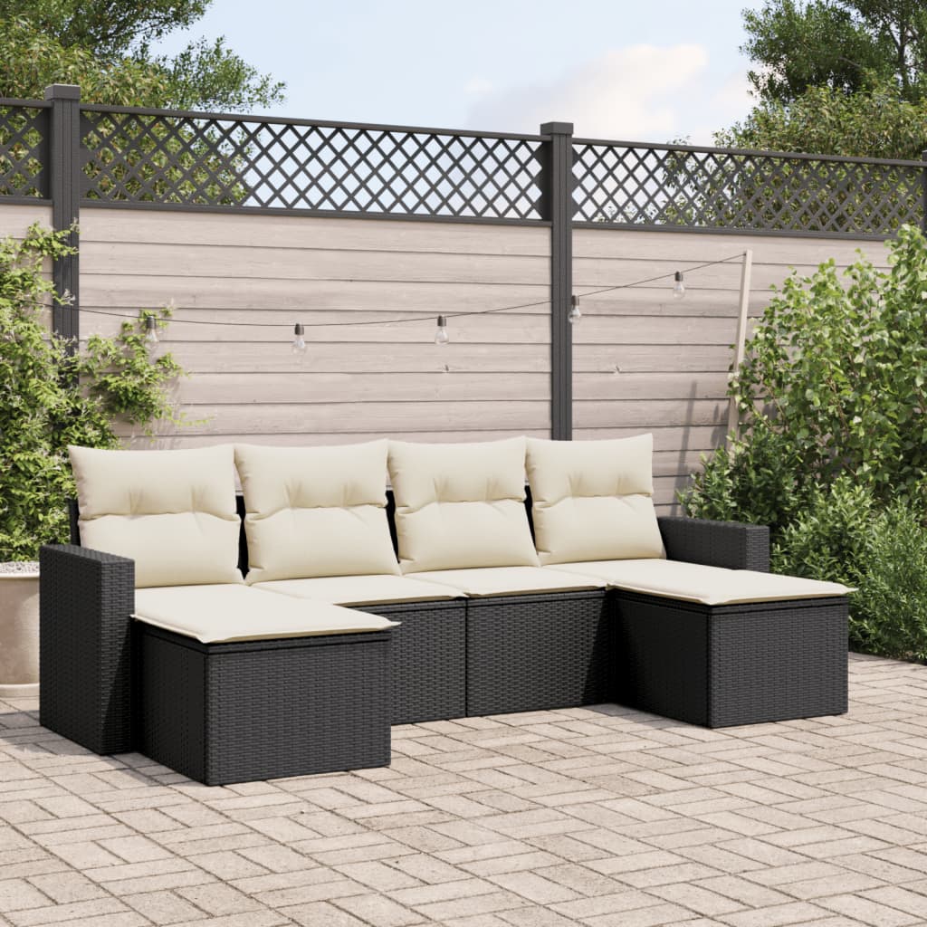 6-delige Loungeset met kussens poly rattan