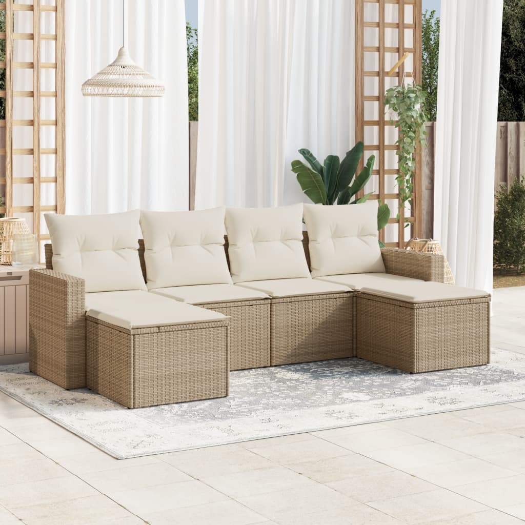 6-delige Loungeset met kussens poly rattan