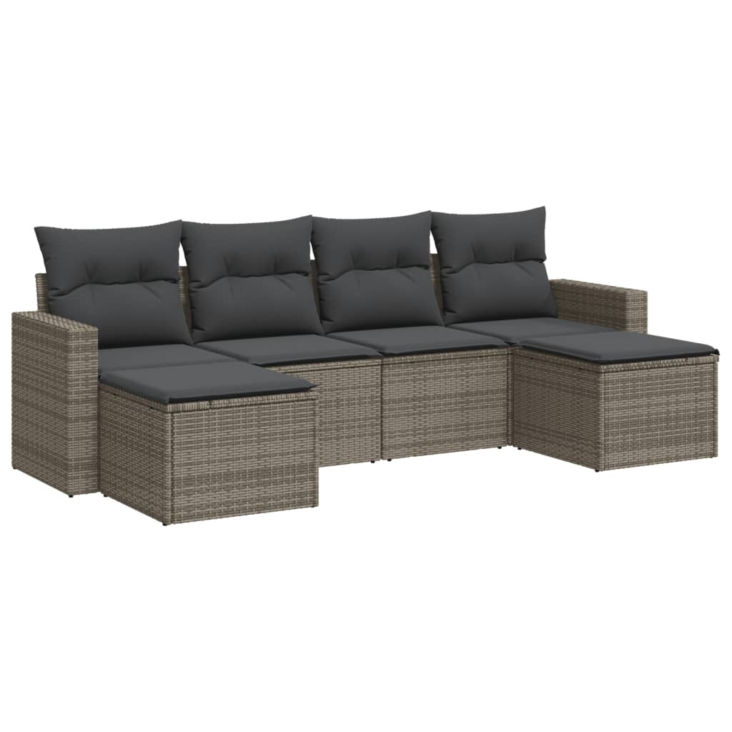 6-delige Loungeset met kussens poly rattan