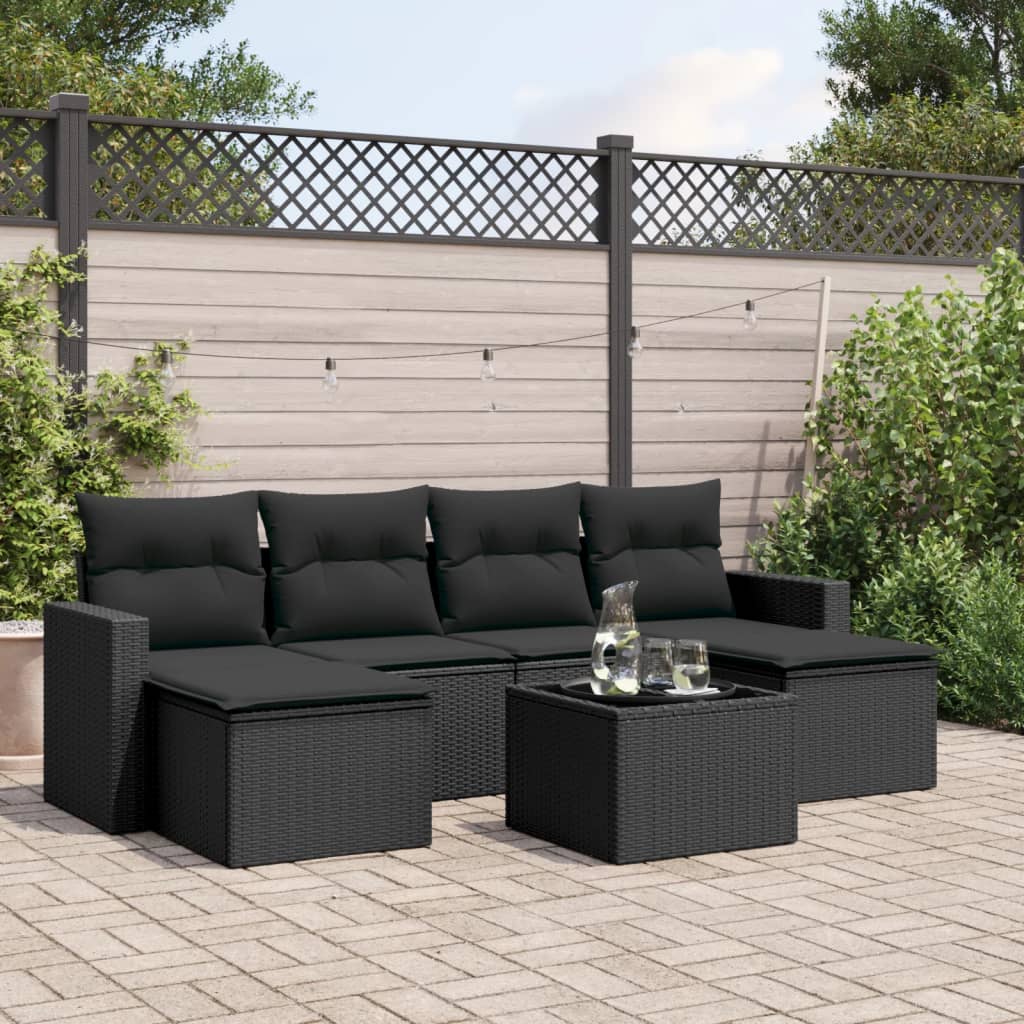 6-delige Loungeset met kussens poly rattan