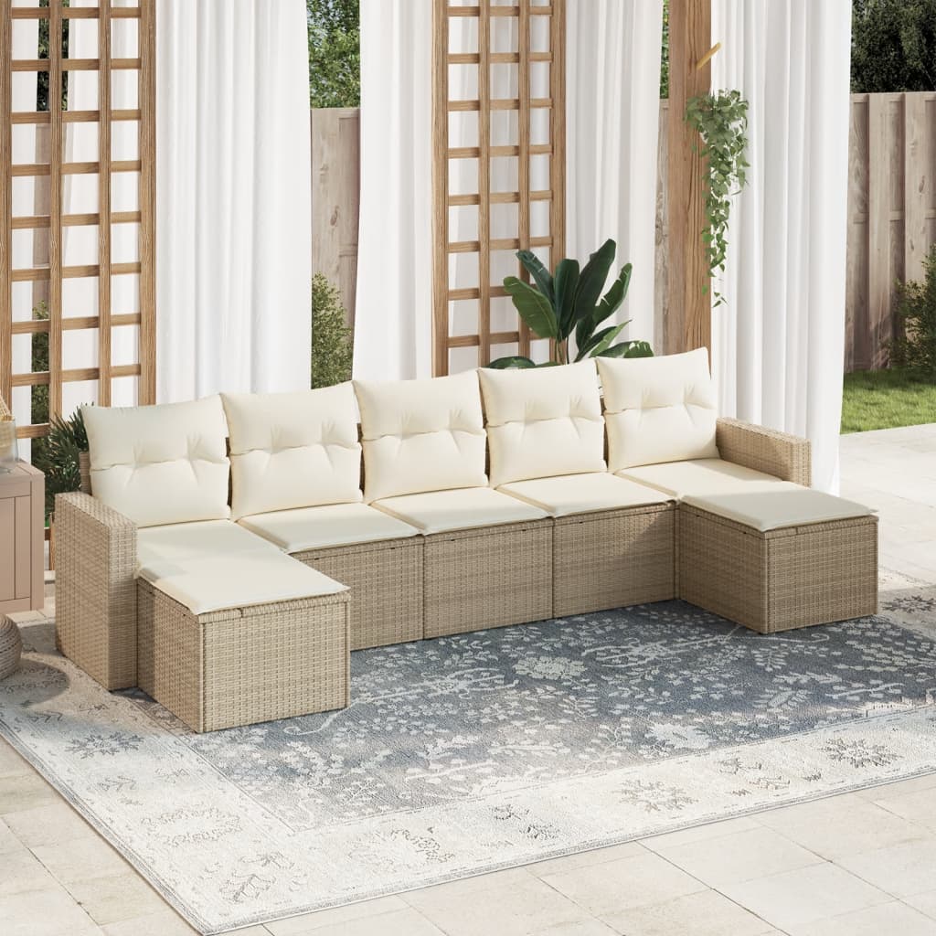 7-delige Loungeset met kussens poly rattan