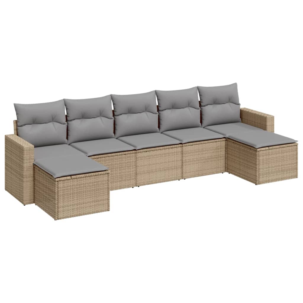 7-delige Loungeset met kussens poly rattan