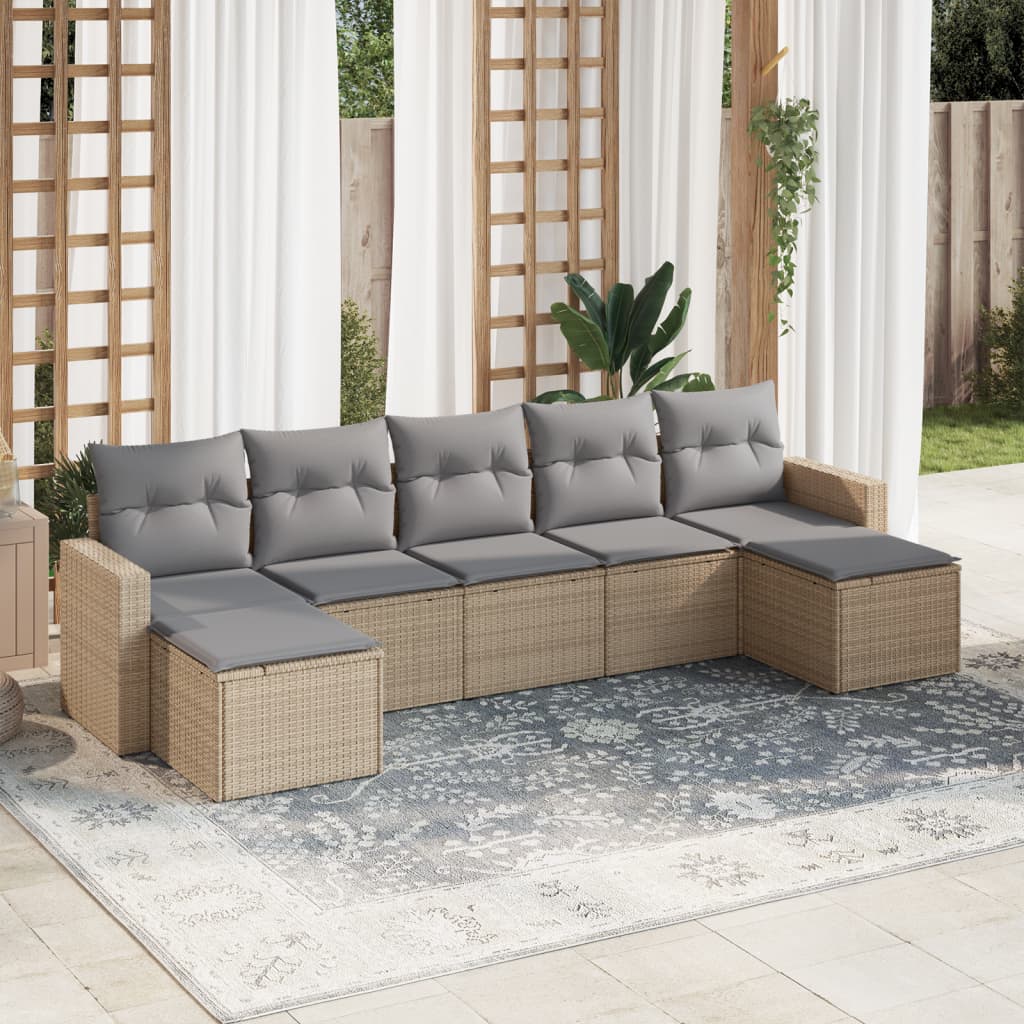 7-delige Loungeset met kussens poly rattan